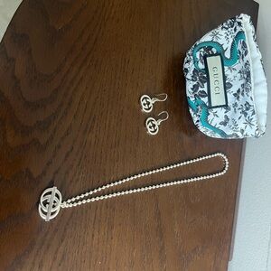 Gucci Silver Pendant Necklace and Earrings are authentic